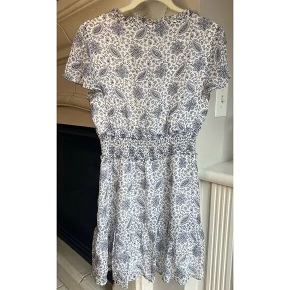 PAIGE Silk Georgette Giannina Mini Dress White/Periwinkle Size XS - Picture 9 of 13